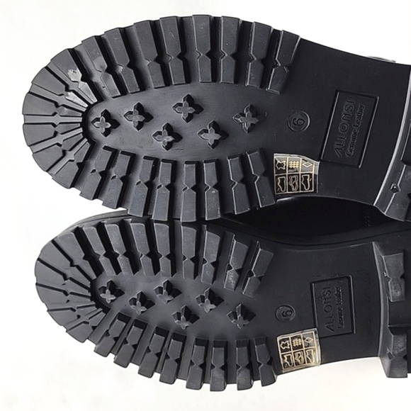 ALLONSI Women's Black Leather Pull On Ankle Boots Chunky Platform Lug Soles Sz 6 - Picture 9 of 14